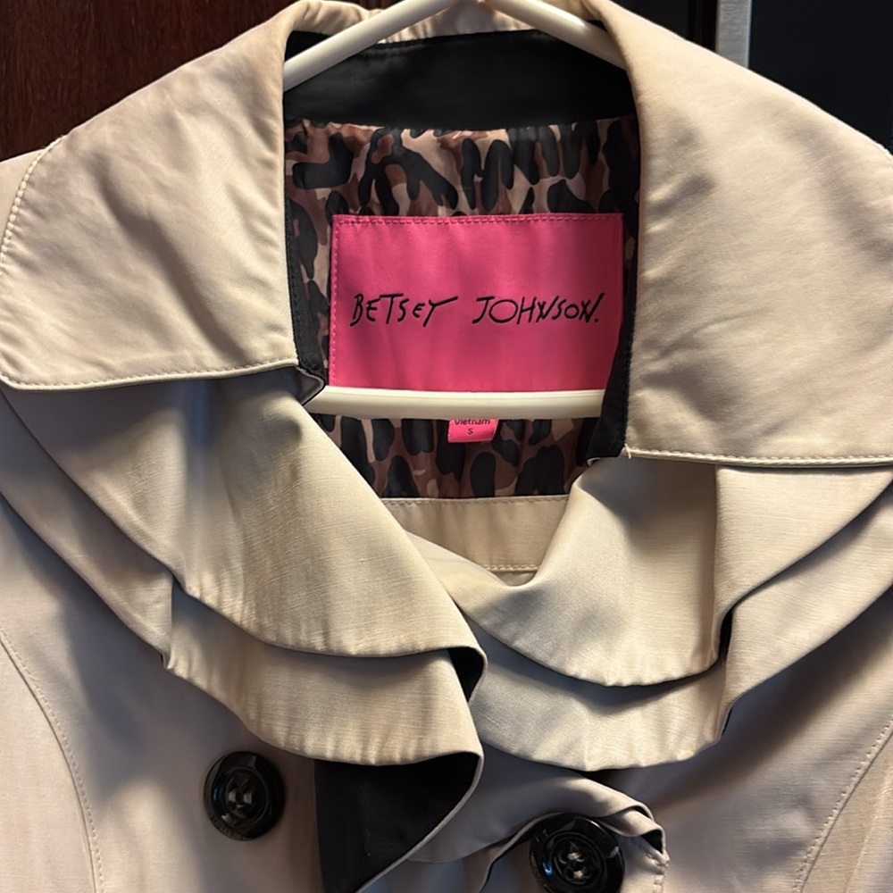 Betsey Johnson Cream Trench Coat with Black Accents - Picture 3 of 8